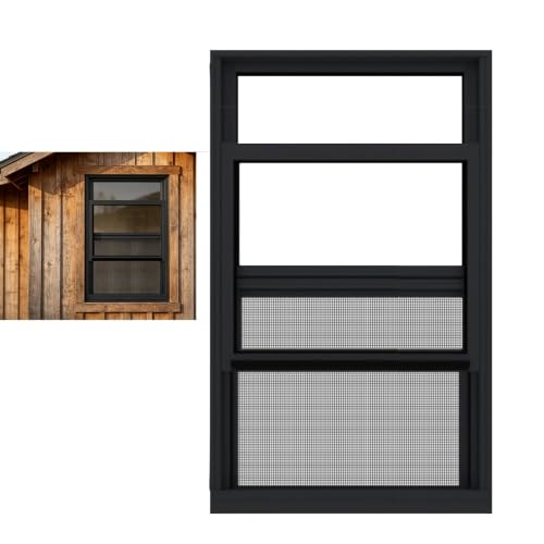 Household Showers Window 22x39in, Aluminum Vertical Sliding Window, Thermal Insulation Ventilation Window with Screen, Black Replacement Window for Playhouse Garage Basement