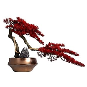 Artificial Trees Artificial Tree Bonsai Creative Red Leaf Tree Bonsai Golden Flowerpot Stone Landscaping Living Room…