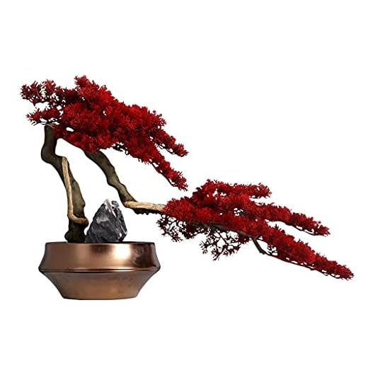 Artificial Tree Konstgjorda träd bonsai kreativa röda blad träd bonsai gyllene blomkrukor sten landskapsarkitektur vardagsrum kontor studie dekoration falska växter Konstgjorda bonsai träd