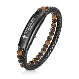 VNOX Personalized Christian Gifts For Men- Personalized Religious Gift For Men Christian Faith Bible Verse Quote Mens Handmade Braided Double-Row Leather Tiger Eye Bracelet,Joshua 1.9