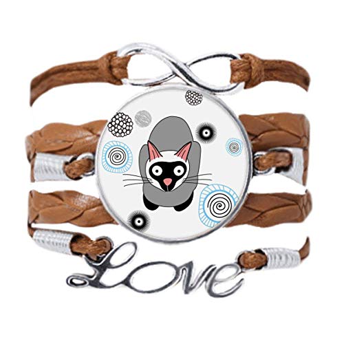 Chat siamois chaton gris la corde tordue de cuir noir bracelet ajustable