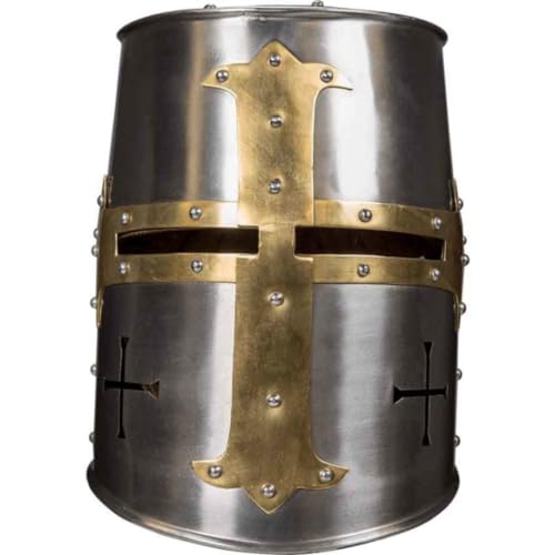 Medieval Knight Crusader Armour Helmet Black and Brass Design Helmet Barbuta Helmet Knights Barbuta Helmet Armour A+ (Crusader Helmet 2)