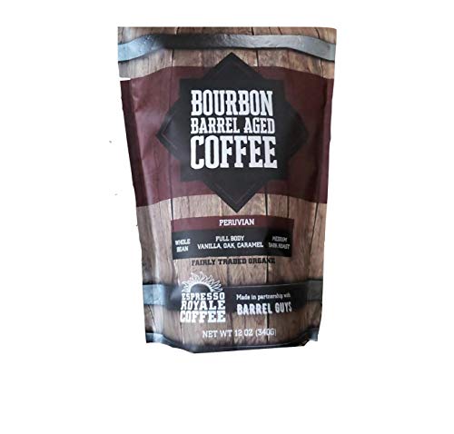 Espresso Royale Bourbon Barrel Coffee 12 Ounce Bag, Fair Trade Organic Peruvian Bourbon Barrel Coffee Beans, Medium Dark Roast Whole Bean Coffee