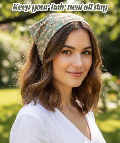 Image of Bandanas For Women, Boho Triangle Headbands, Floral Bandanas Headscarf Chiffon Hairbands Elastic Hair Scarf Boho Headbands Hair Accessories For Women Girls
