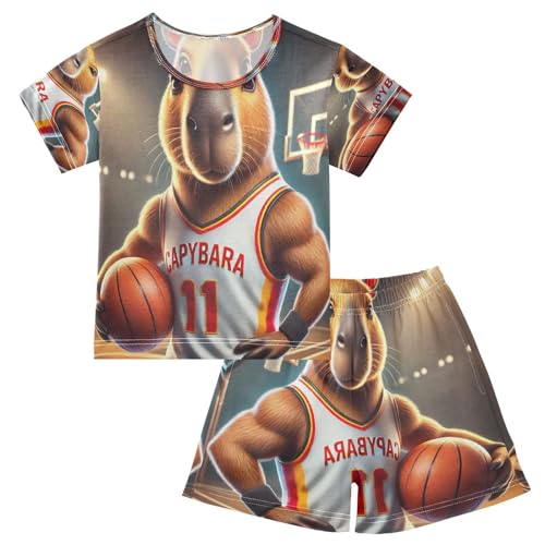 Capybara Basketball Pajama Set Short Sleeve Pajamas Shorts Sets Cotton PJS 2 Piece Clothes Set 5Y