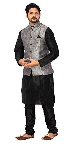 Image of Men's Silk Kurta Pyjama With Waistcoat