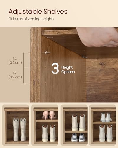 Image of VASAGLE Shoe Bench, Storage Bench, 6 Compartments, Adjustable Shelves, for Living Room, Entryway, Dorm, 11.6 x 39.4 x 19.7 Inches, Honey Brown ULSB036K01