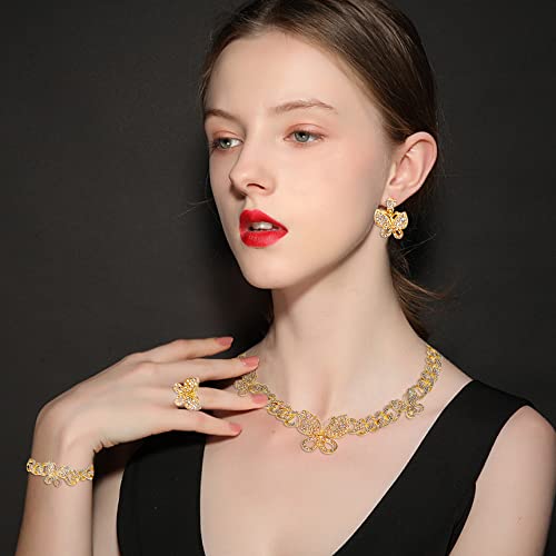 Syhol Butterfly Necklaces For Women Cuban Chain Necklace Bracelet Big Butterfly Pendant Necklace Rhinestone Cuban Link Necklace Bling Charm Butterfly Hoop Earrings For Women Girl #TOP5