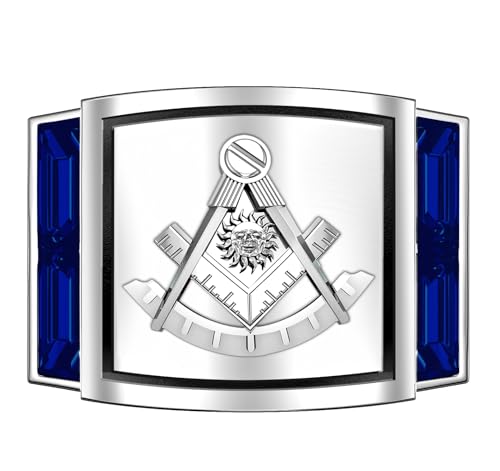 US Jewels Men's 925 Sterling Silver Lab-Created Sapphire Past Master Freemason Masonic Ring, Sizes 8 thru 144