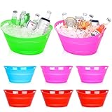 8Pcs Ice Bucket, Plastic Ice Buckets for Parties, Drink Buckets with Handles Beverage Buckets Oval Storage Plastic Tub for Wine Beer Champagne Bottles, 4.3Liter (set-1)
