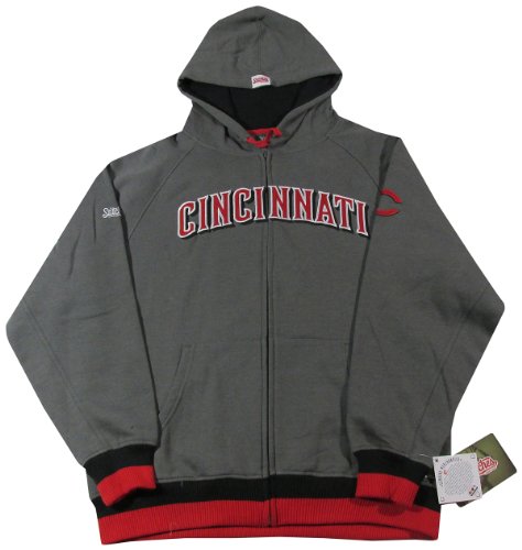 MLB Cincinnati Reds Adult Full Zip Hooded Jacket, Charcoal, Medium