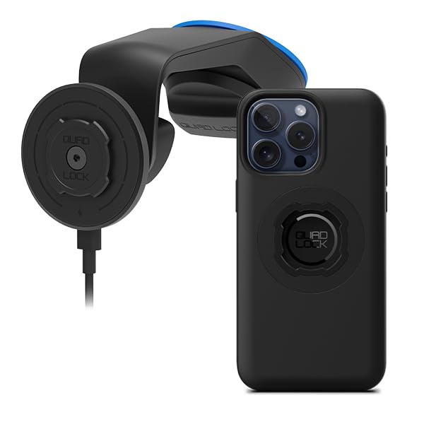 Quad Lock Windscreen Dashboard Car Phone Holder with MAG Wireless Charging Head V2 and MAG Phone Case for