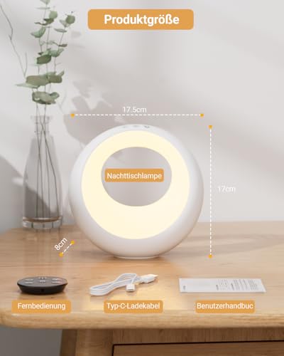 Image of Bonsery Bedside Lamp, Set of 2, LED Bedside Lamp, Touch Dimmable with Remote Control, Wireless Table Lamp with RGB Colour Changing, Round Night Lamp with Timer & Memory for Living Room, Children's