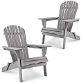 Ajikgn Outdoor Wooden Folding Set of 2 Solid Cedar Wood Lounge Patio Garden, Lawn, Backyard Adirondack Chair, Gray
