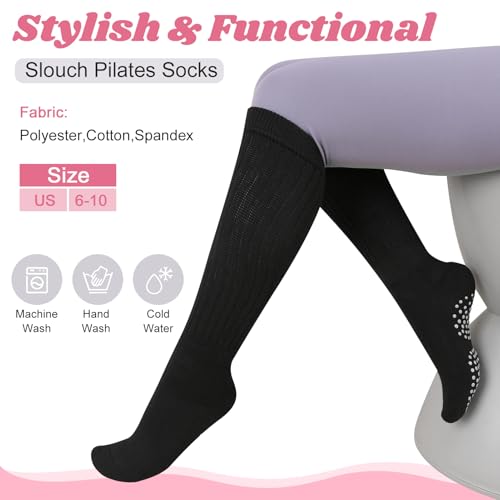 Jspupifip 4 Pairs Pilates Socks with Grips for Women, Yoga Slouch Socks for Barre Workout Hospital3