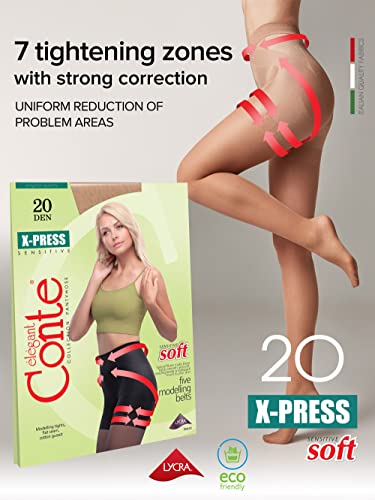 Conte High Waist Control Top Push Up Shaping Sheer Pantyhose Tights X-Press 20 Den, 2 - Small, Natural