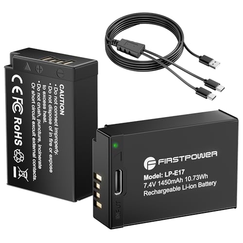 FirstPower LP-E17 Battery with USB-C Port, 2-Pack 1450mAh Replacement Battery for Canon EOS R10, R8, R50, RP, Rebel T8i, T7i, T6i, T6s, SL2, SL3, EOS M3, M5, M6, 77D, 200D, 750D, 760D, 800D, 8000D