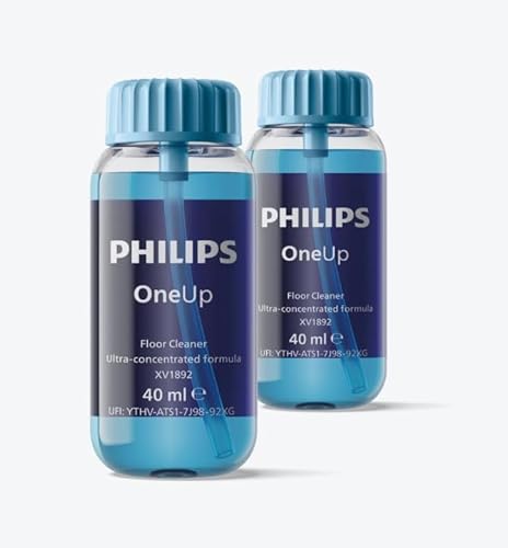 Philips OneUp Bodenreiniger Doppelpack – Optimiert elektrischen Wischmopp, präzise Dosierung, hochkonzentriert für 40 Anwendungen, ersetzt 3 Reinigungsmittel-Flaschen (XV1892/02)