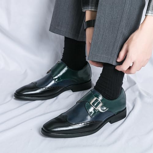 Men's Patchwork Leather Slip-On Brogues Oxford Shoes Fashion Wingtips Two Tone Monk Strap Chunky Heel Business Dress Loafer Round-Toe Lace up Low Top Formal Work Shoes2
