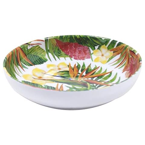 Les Jardins de la Comtesse - Cuenco/Plato Sopero de Melamina Pura - Tema Flores Exóticas - Blanco Amarillo Verde - Servicio de Cena - Colección vajillas MelARTmine Cover