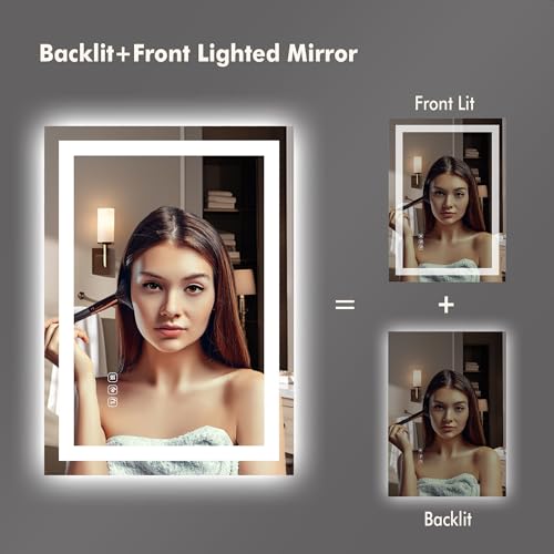 Image of GarveeHome 30 in x 22 in Led Bathroom Mirror with Front and Backlit, Stepless Dimmabl, Anti-Fog, Shatter-Proof, Memory, Wall Mounted Lighted Vanity Mirror(Horizontal /Vertical)