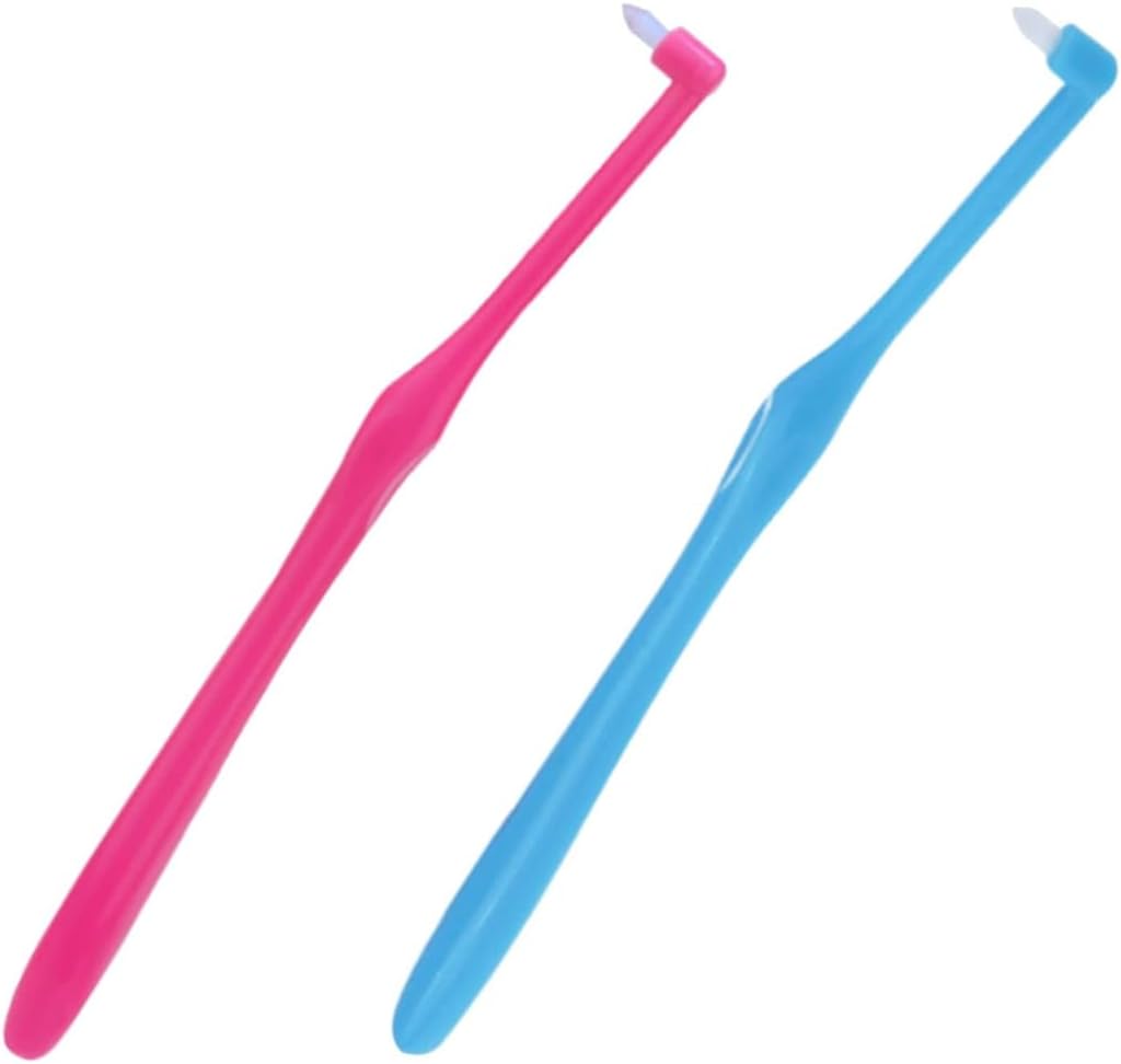 2-Pack Interspace Compact Soft Toothbrush - Single Tufted Gum Brush for Sensitive Gums & Deep Cleaning - Medium Gum Care - Precision Plaque Removal - Light Blue & Pink