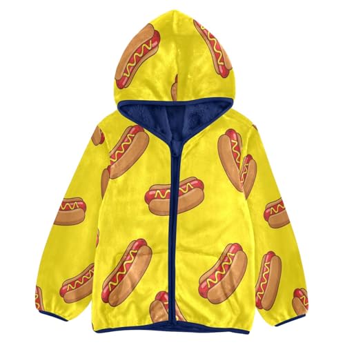 Hot Dog Pattern Prints Toddler Fleece Jacket Girl Boys Hooded Fleece Jacket Coat Warm Outwear Zip-up 3-10T
