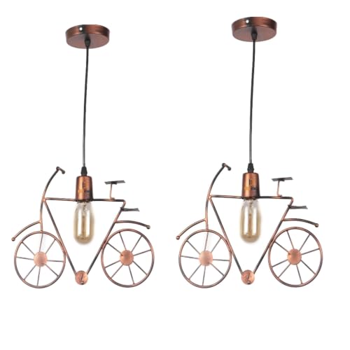 Image of GreyWings Vintage Cycle Shaped Hanging Light for Home Decor, Antique Pendant Lamp, Decorative Industrial Style Lamp for (Bulb Not Included) Small Pack of 2
