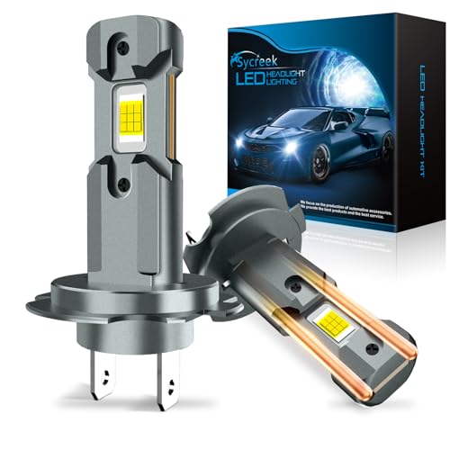 Sycreek Lampadina LED H7 Kit di Conversione, Doppio Raffreddamento in Rame & Rumore Zero, Installazione H7 LED 1:1 Facile, Compatibile con CANbus per Auto e Moto(9-24V)