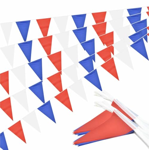 Red White and Blue Pennant Banner Garland Bunting Triangle Flag Patriotic Decorations for 4th of July Memorial Day Veterans Day Graduation 66Feet 60Pcs