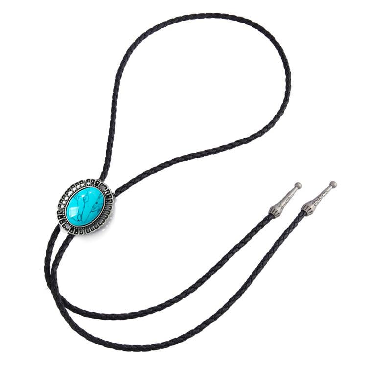 Image of AZORA Western Cowboy Bolo Tie Men Leather Necktie Leather Cord Turquoise Stone Bolo Ties for Men Women