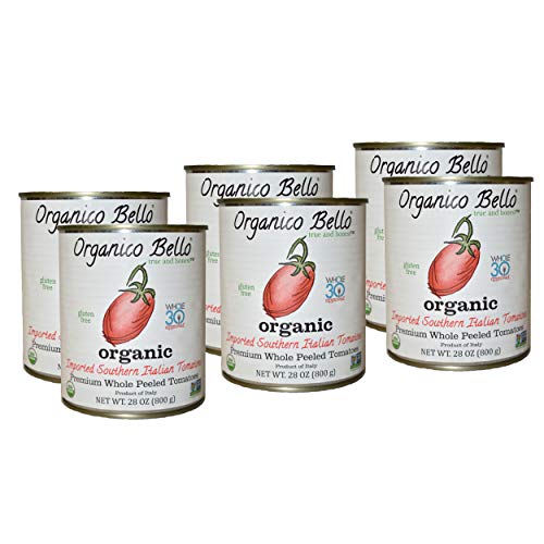 Organico Bello - Organic Southern Italian Whole Peeled Tomatoes - 28Oz (Pack Of 6) - Non Gmo, Whole 30 Approved, Gluten Free, Bpa Free #TOP16