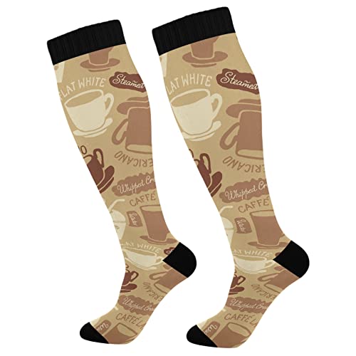 Wusikd Coffee Cups Compression Socks for Women and Men Circulation Long Socks for Athletic Running 1