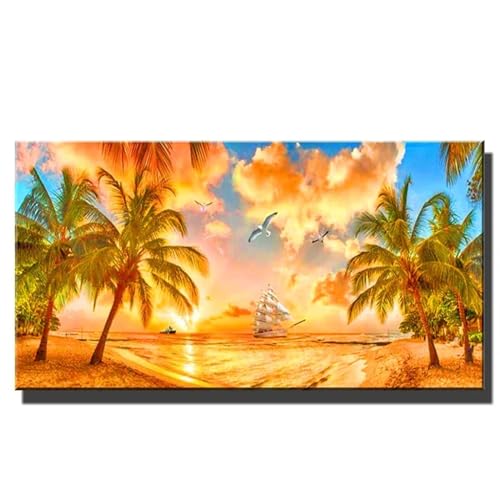 Peinture Diamant Kits pour Adultes,AI 5D Palmiers du coucher du soleil Diamond Painting Kit Complet,DIY Art du Diamant Peinture Diamant Kits,Broderie Diamant...