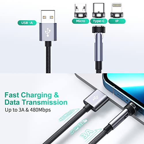Hancenda Magnet-Ladekabel 3-in-1 mit Drehfunktion, 3er-Pack