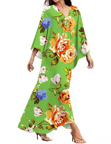 MAKABO Kaftan Dresses for Women, V Neck Moo Moos Colorful Print Cover Ups Caftan Beach Dresses for Swimwear