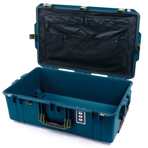 ColorCase Pelican 1595 Case Indigo - Large Sized Waterproof Case with Combo Pouch Lid Organizer- OD Green Handles & Latches