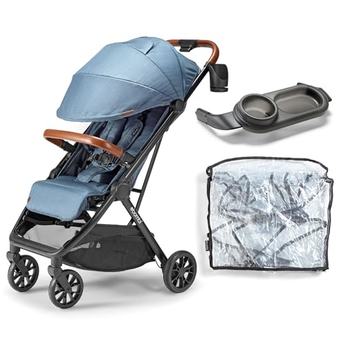 Image of Bombi Bēbee V2 Stroller Bundle - Lightweight Stroller with Snack Tray & Rain Cover, One-Hand Fold, All-Terrain Suspension, UV-Protective Fabrics, BPA-Free Tray & Weather Shield