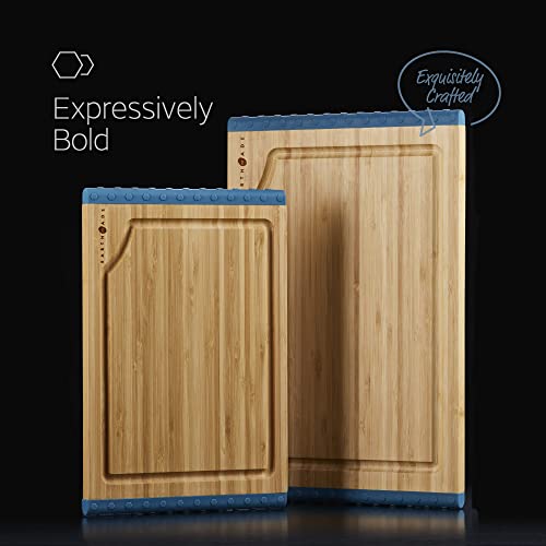 All-Solution Wood Cutting Board,Set Of 2 Bamboo Chopping Board With Juice Grooves,Reversible Nonslip Silicone Edges-5 Yr Warranty #TOP2