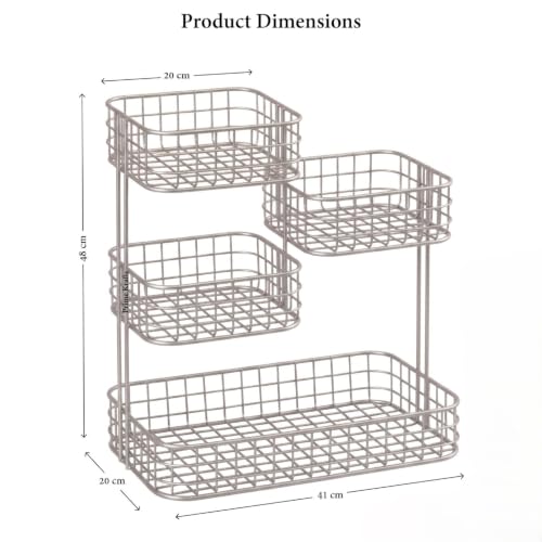 Image of 4 Tier Fruit Basket for Kitchen | Space Saving Decorative Kitchen Organizer | Multi-Layer Dining Table Organizer for Fruits, Snacks & Jars - Silver