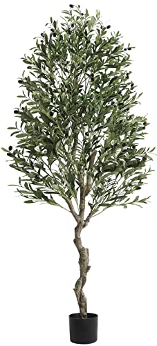 VIAGDO Artificial Olive Tree 6.2ft Tall Fake Potted Olive Silk Tree with Planter Large Faux Olive Branches and Fruits Artificial Tree for Home Office Living Room Decor Indoor, 1728 Leaves