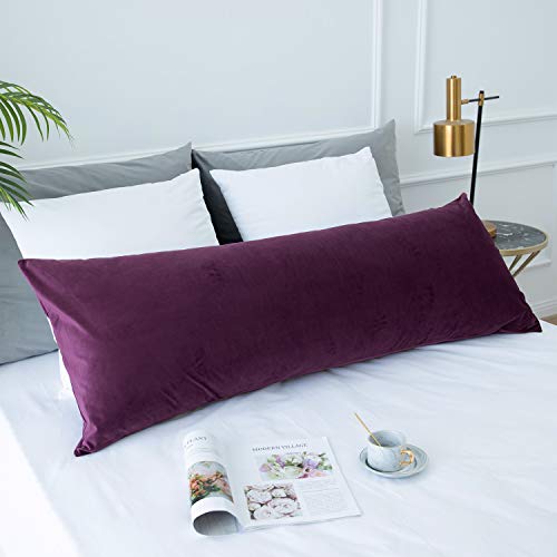 JUSPURBET Velvet Body Pillow Cover with Hidden Zipper,Soft and Breathable Pillowcase for Adults Pregnant Women,20\"x54\",Eggplant Purple