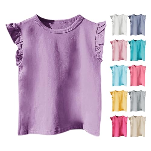 Toddler Girls Ruffle Sleeve Tank Top Plain T Shirts Sleeveless Kids Cotton Tshirts Crewneck Athletic Tee Summer