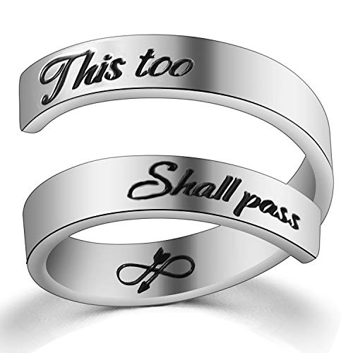 Stainless Steel Ring Jewelry Inspirational Adjustable Rings Personalized Rings Birthday Gifts for Women Girls Men Teen (This Too Shall Pass - Silver)