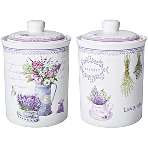 Xiteliy Ceramic Canister Set Tea Coffee Sugar Storage Pots Jars Kitchen Food Storage with Ceramic Lid Set of 2 (Purple, TL-XYC-J) Cover