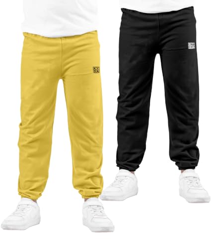 Image of KYDA Kids Boys Premium 100% Cotton Regular Fit Track Pants Soft Breathable Elastic Waist Casual Joggers Kids Playwear Everyday Comfort Wear-Pack of 2