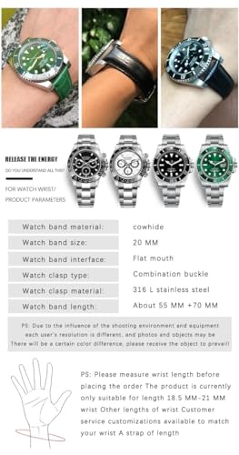 Bracelet de montre en cuir véritable 20mm façon alligator vert pour Yatch Master - 2