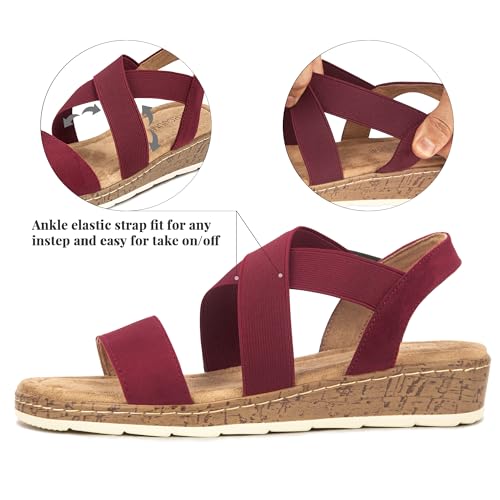 Carcuume Women's Suede Flat Sandals Elastic Slingback Slip-On with Cushioned Wedge Sole for Walking, Beach Weddings,VJAMIE-0002