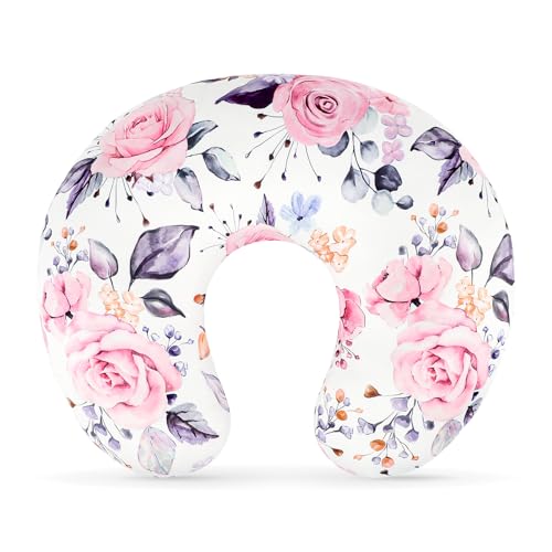 Image of Pea Pod Nursing Pillow Cover for Baby Girl, Stretchy Removable Slipcover for Breastfeeding Pillows, Ultra Soft Comfortable Nursing Pillowcase, Baby Must Have (Pink Floral)