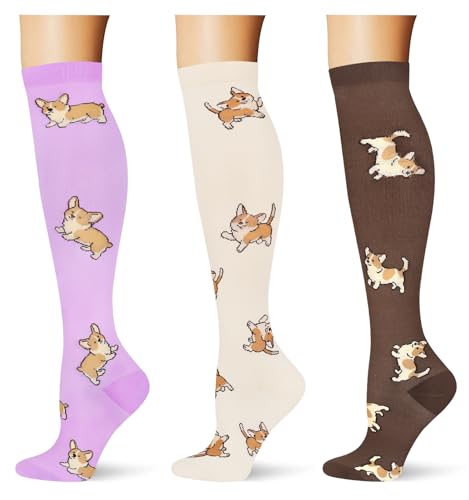 Image of (3 pairs) Compression Socks 20-30 mmHg Long Knee High Socks for Women Men Support Athletic Travel Daily Wear